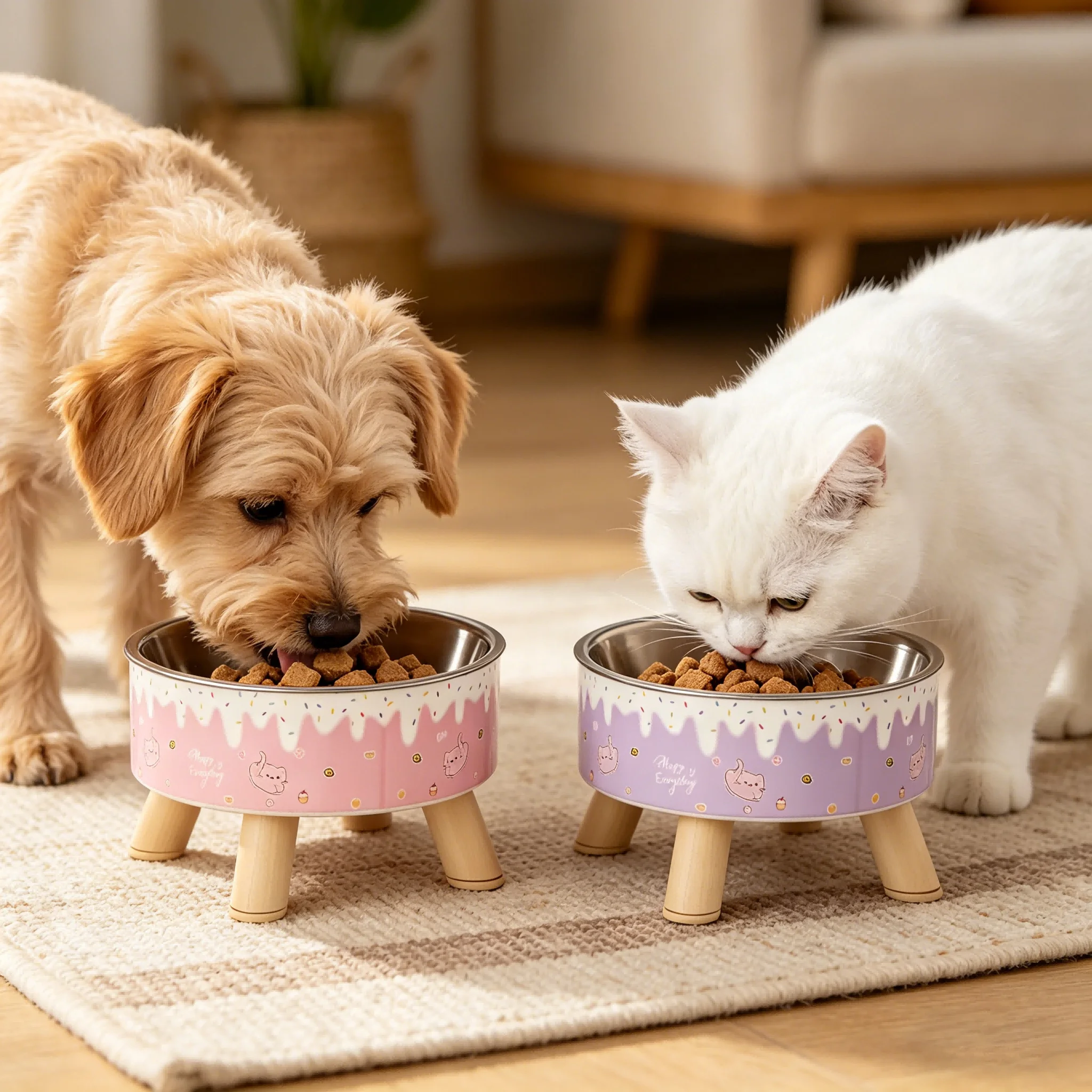 Comedero elevado de acero inoxidable antideslizante para perros y gatos - imagen 2