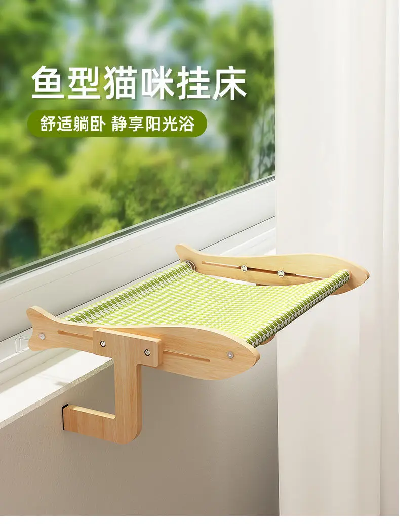 Cama colgante para gato instalada en ventana