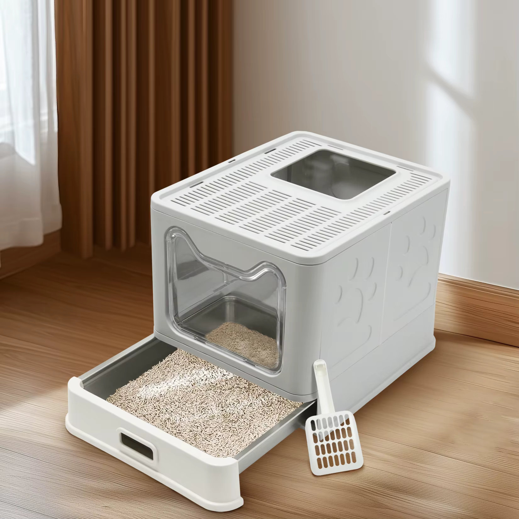 Arenero cerrado grande para gatos con tapa y pala antiadherente - imagen 3