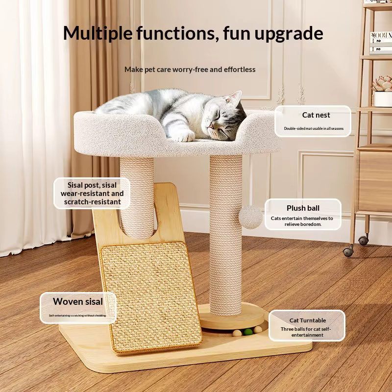 Árbol rascador de madera para gatos con cama y sisal - imagen 5