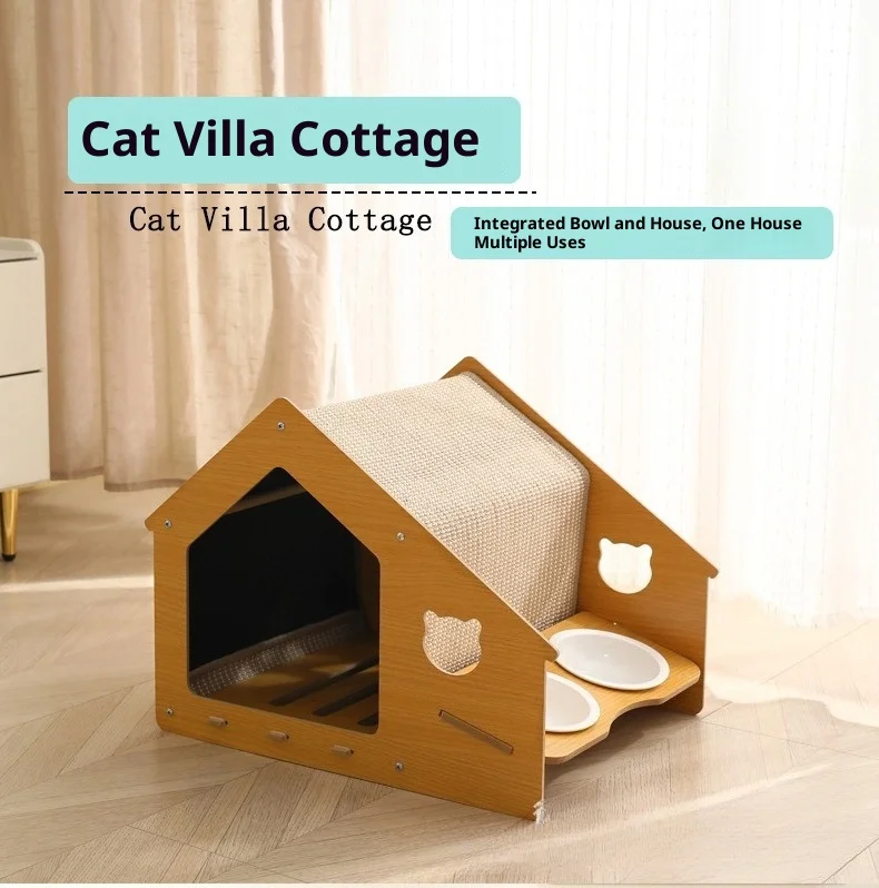 Vista de la casa cerrada para gato en interior