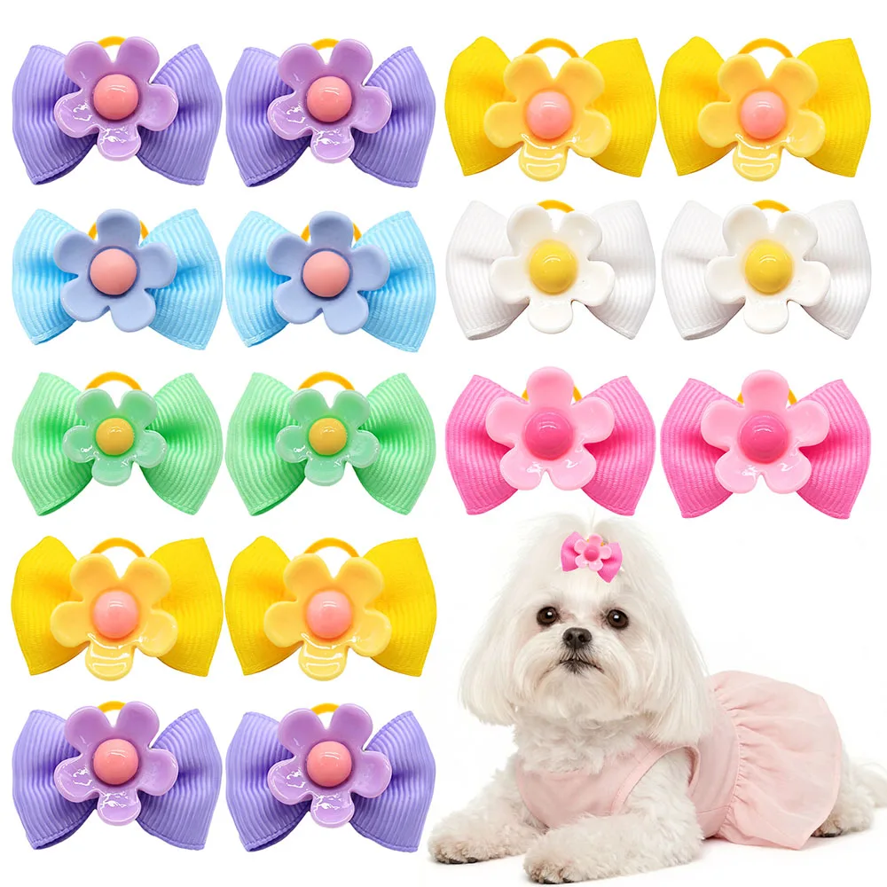 Lazos con flores y bandas elásticas para cachorros, adorno seguro
