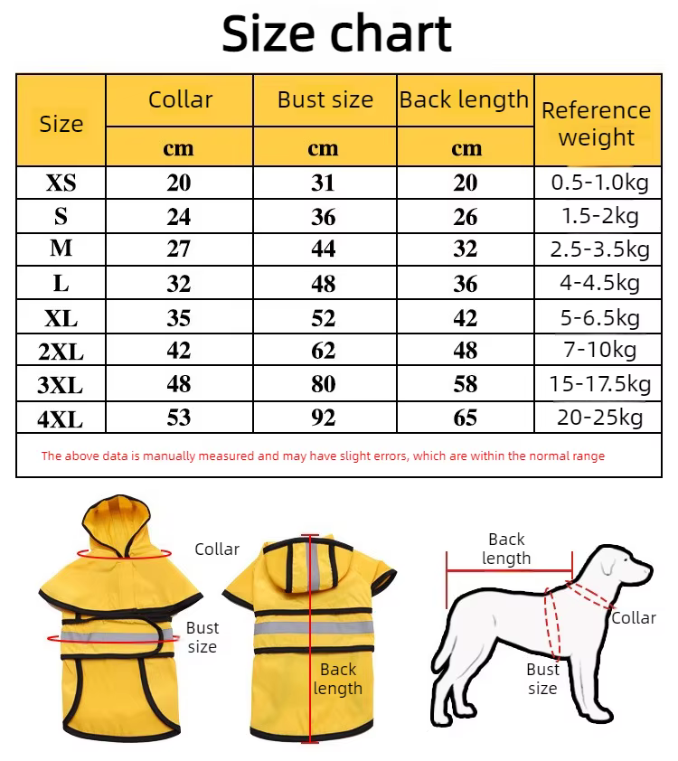 Chaqueta impermeable para perros con capucha en color amarillo