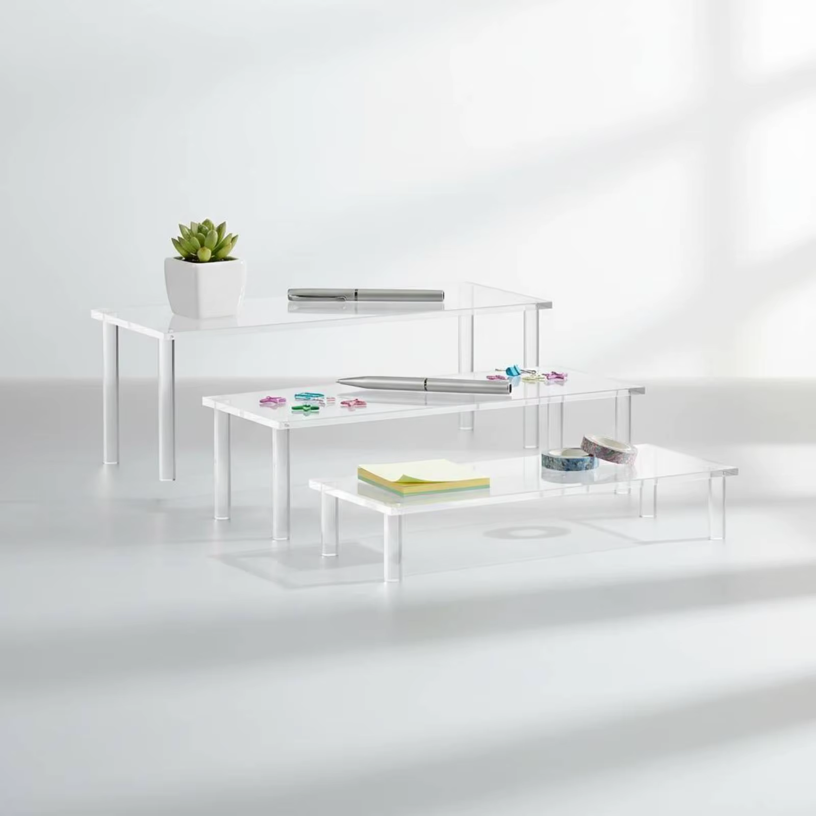 Organizador Acrílico 3 Niveles para Escritorio – Estante Escalonado Transparente - imagen 2