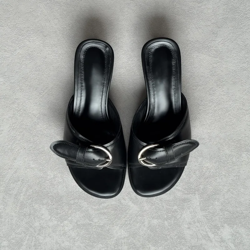 Sandalias mule mujer tacón piel PU hebilla verano - imagen 5