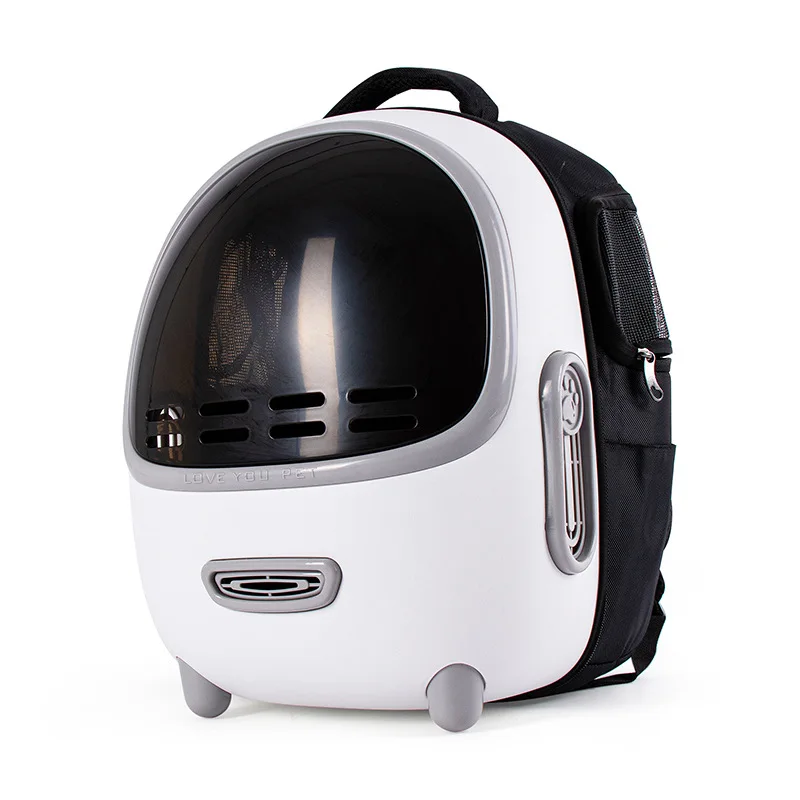 Bolsa de transporte para gatos y perros con panel transpirable, marrón