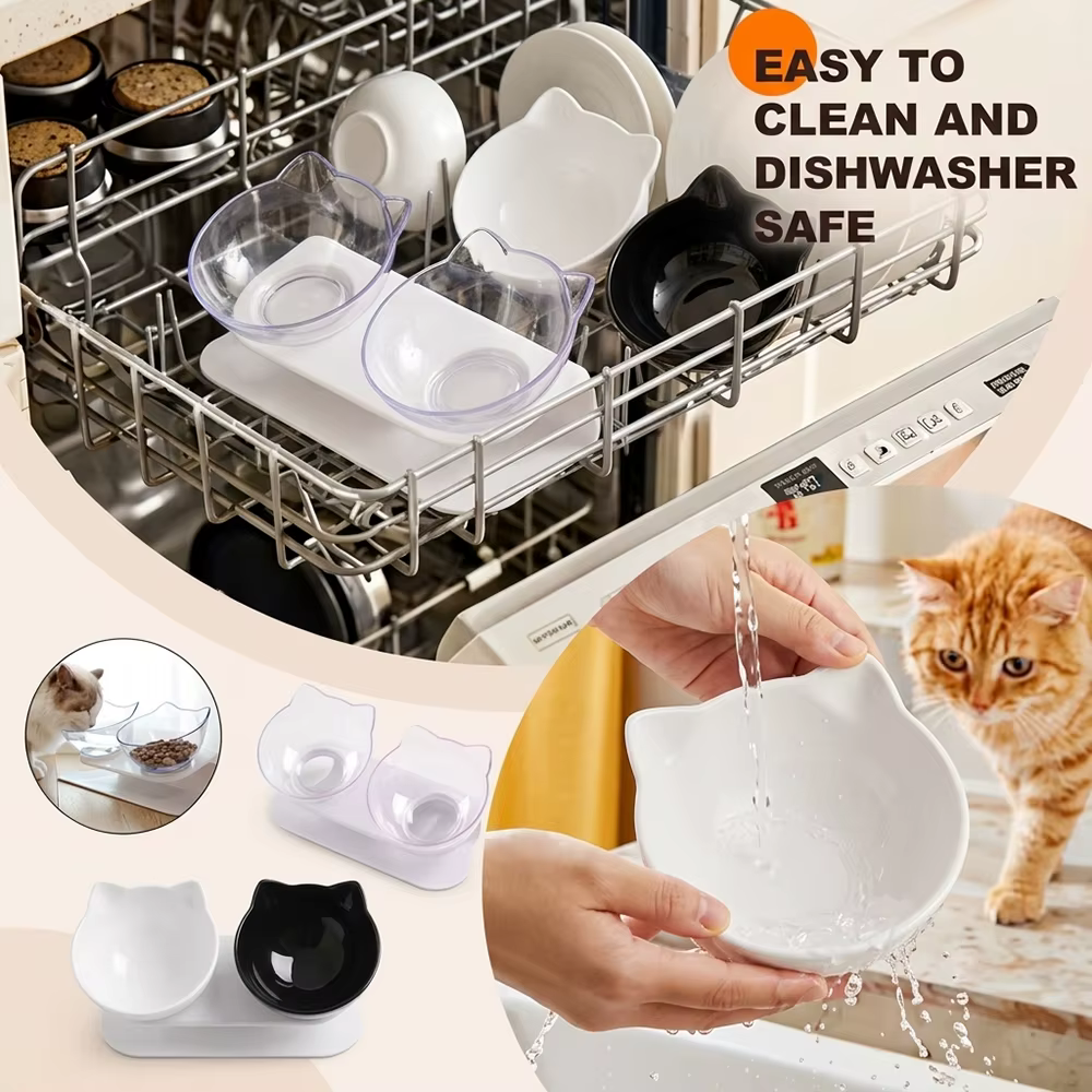Comedero doble antideslizante para gatos y cachorros, ergonómico - imagen 4