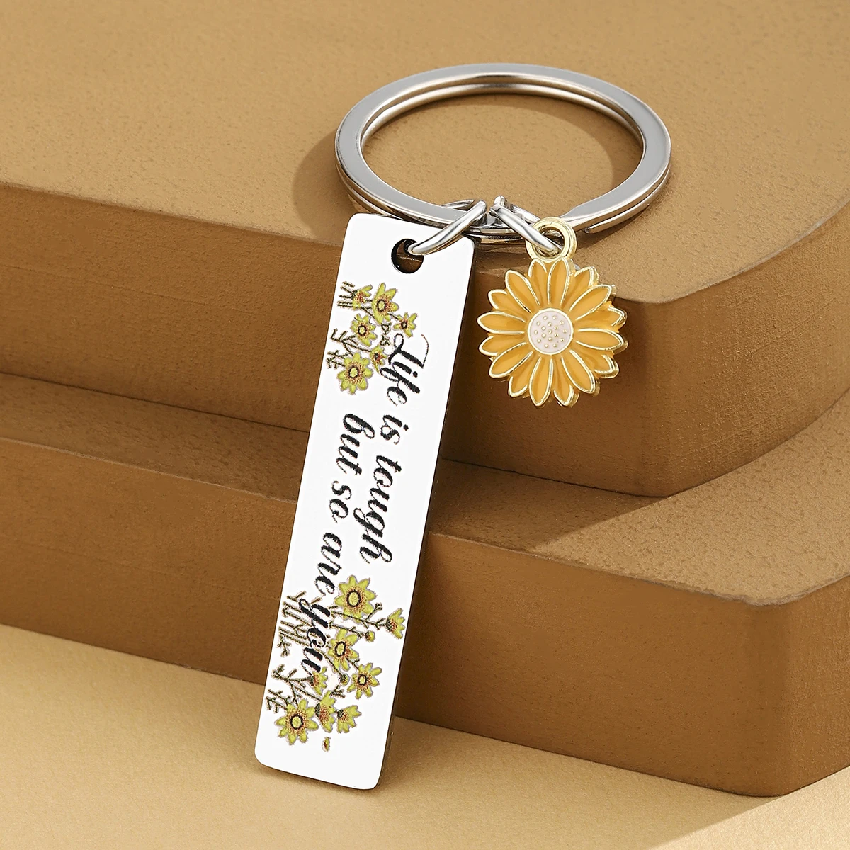 Llavero girasol acero inoxidable con mensaje inspirador