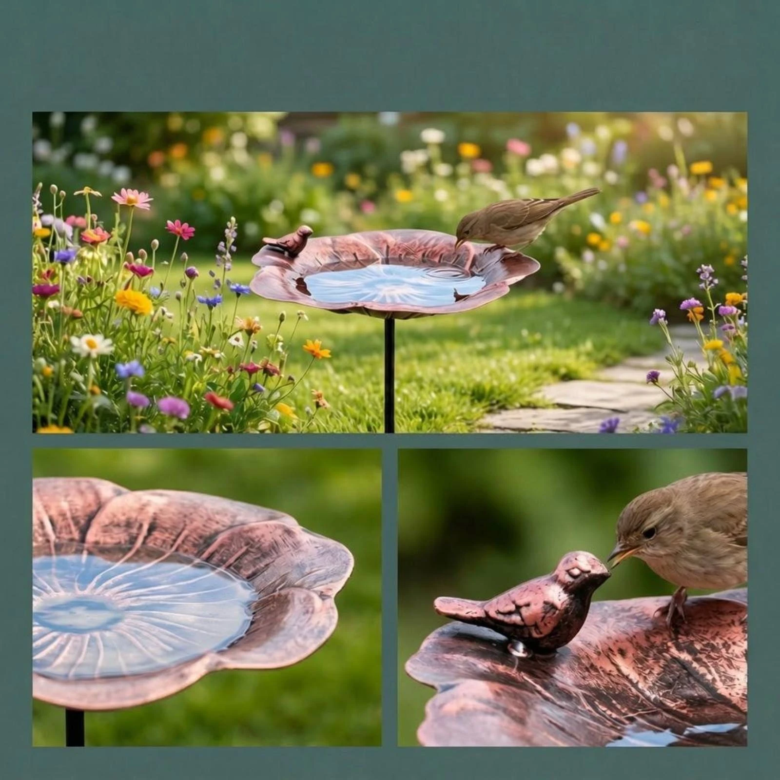 Baño para pájaros flor en capas, estilo pétalo, fácil de instalar - imagen 2