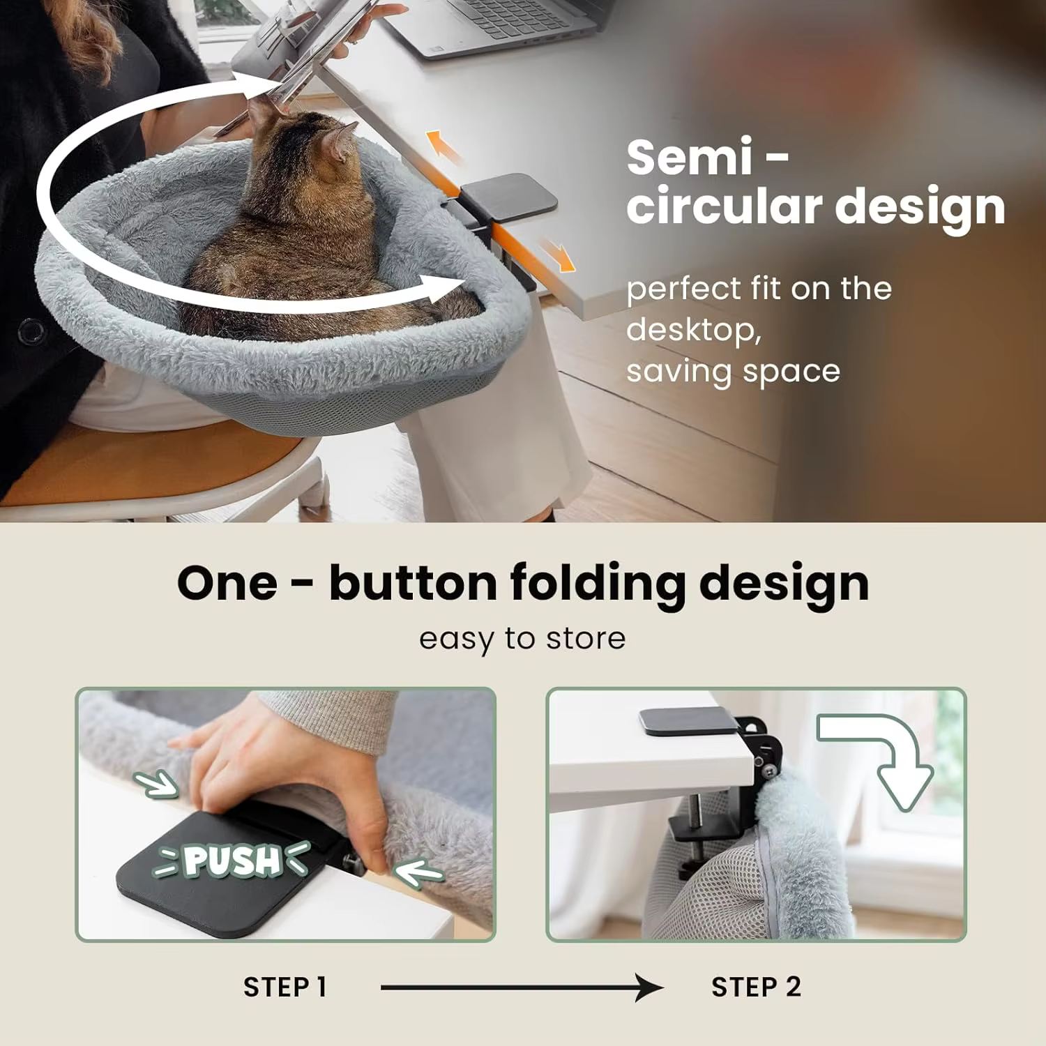 Hamaca Cama Gato con Abrazadera – Escritorio, Piel Sintética, Plegable - imagen 4