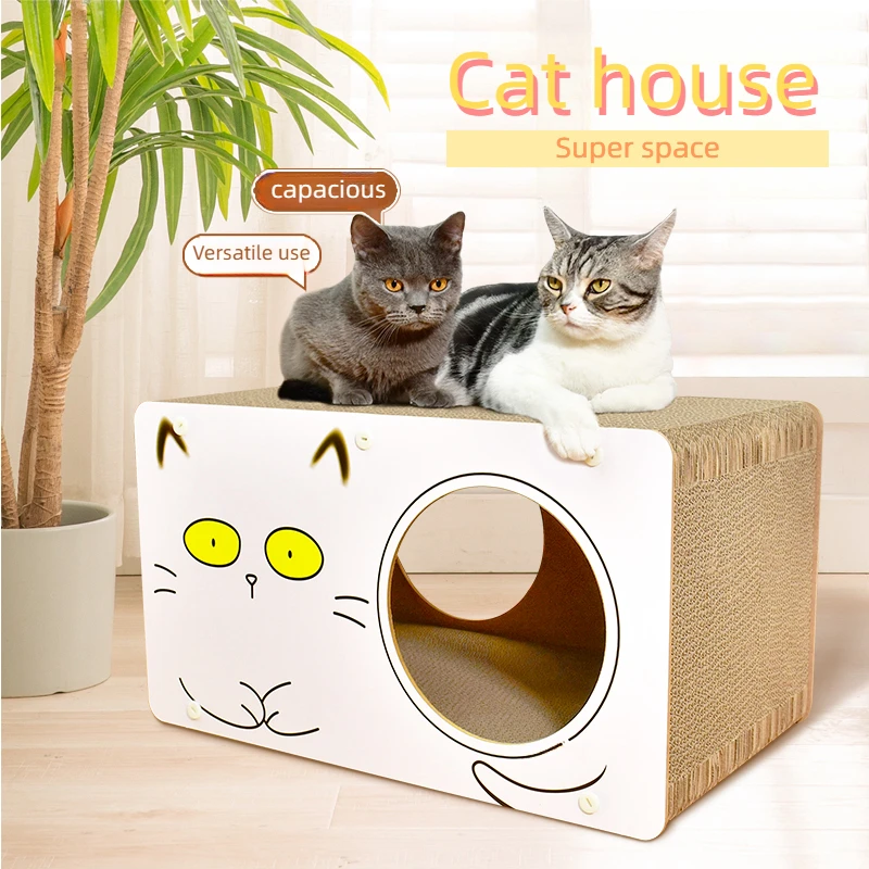 Rascador tipo casa para gatos con poste - vista general