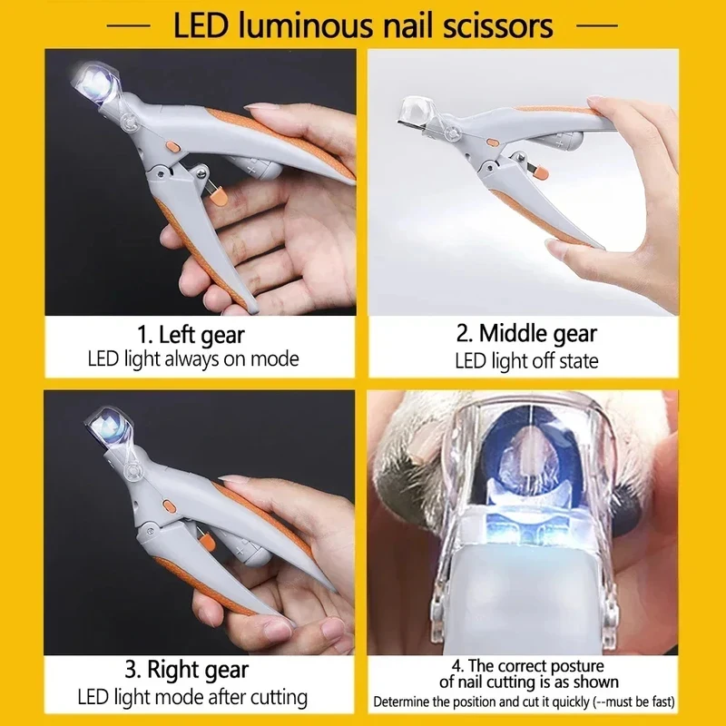 Cortauñas con luz LED para perros y gatos: tijeras profesionales