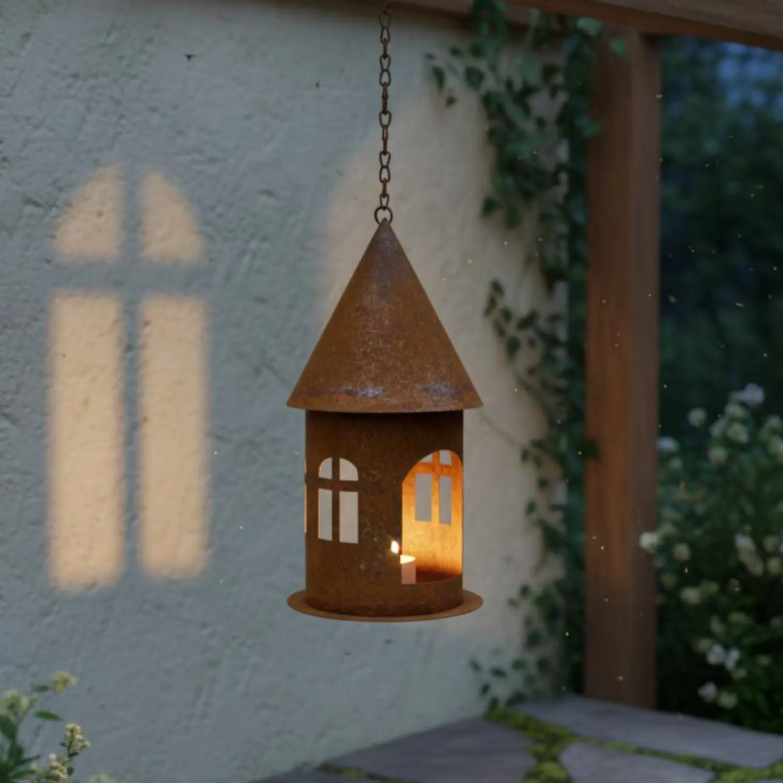 Farol metal envejecido rústico para jardín, ideal gatos y perros
