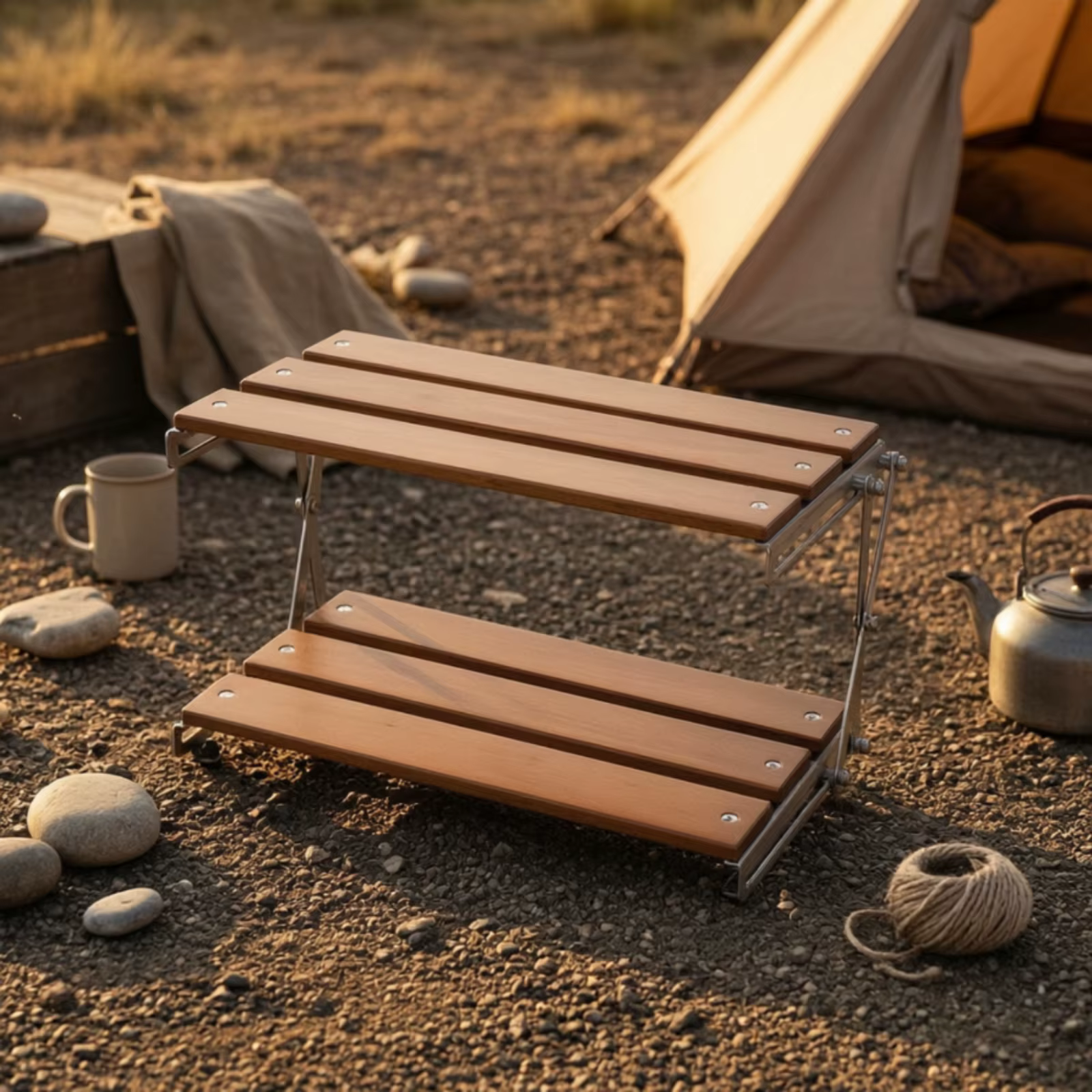 Estantería plegable portátil de dos niveles para camping - imagen 5