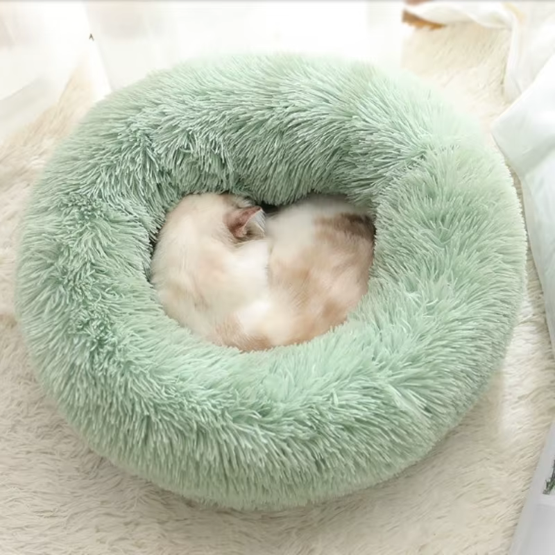 Cama redonda de felpa lavable con funda extraíble para gatos y perros - imagen 2