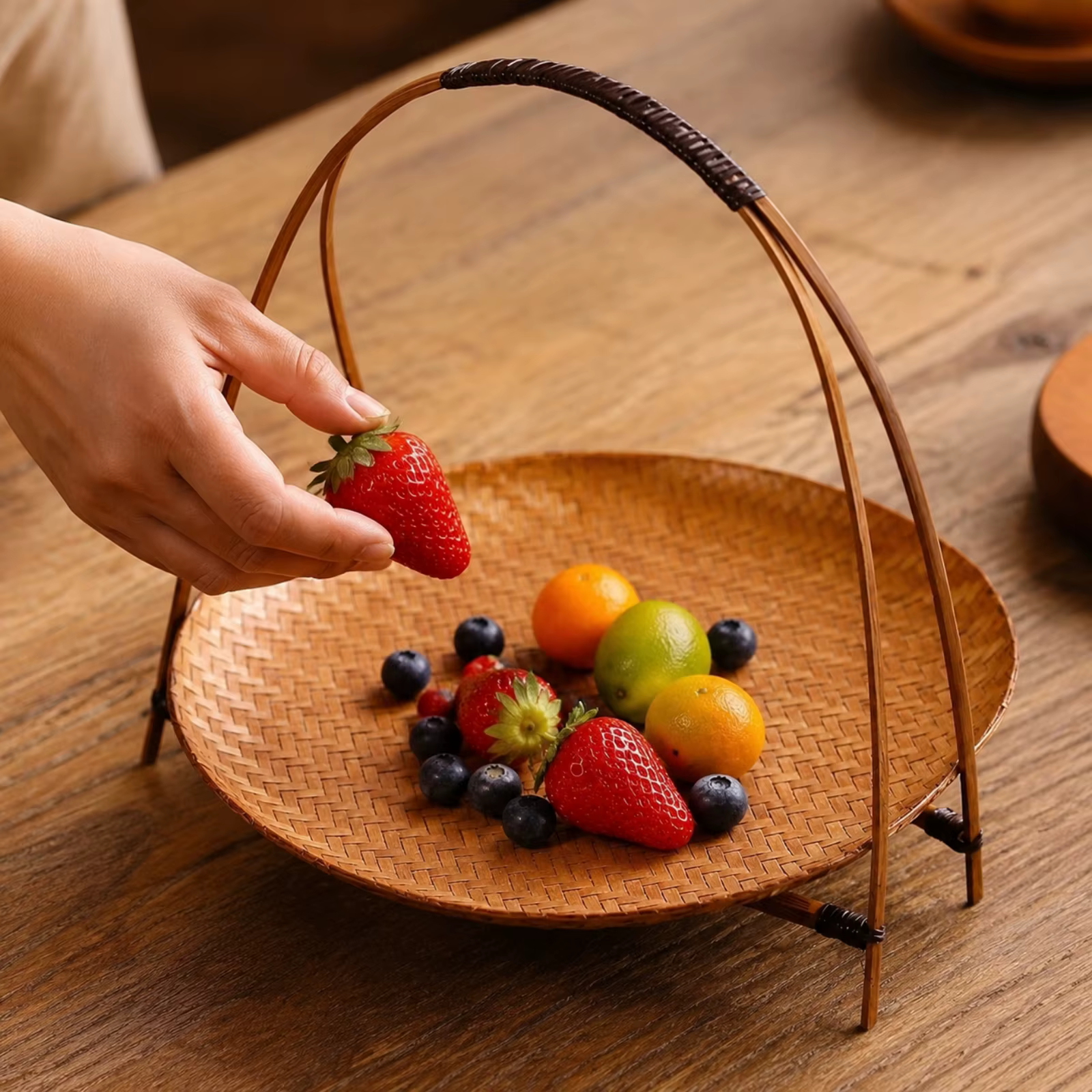 Cesta elevada de mimbre para perro y gato con bandeja bambú - imagen 3