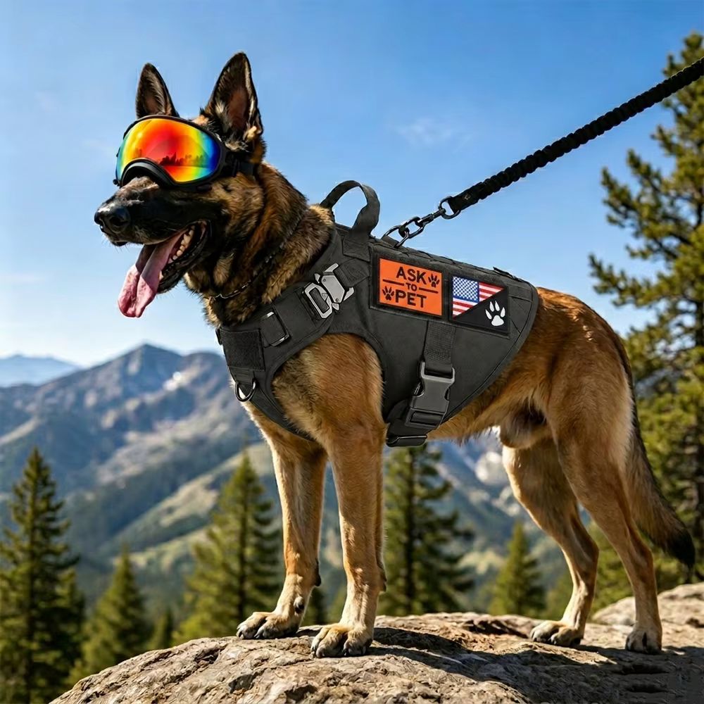 Arnés táctico para perro con gafas protectoras y correa elástica - imagen 5