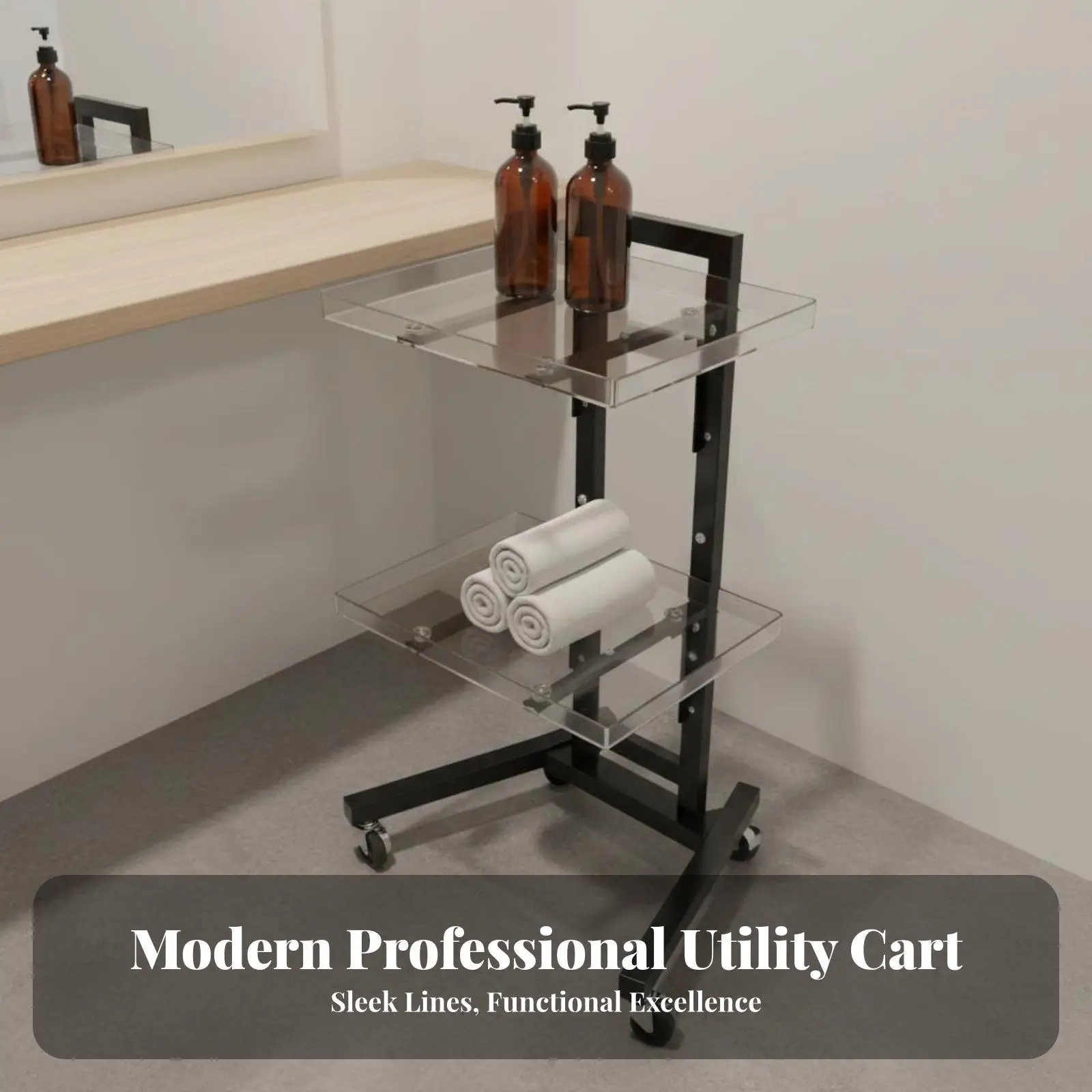 Carrito de Acero Plegable para Salón, Spa y Barbería con 2 Bandejas