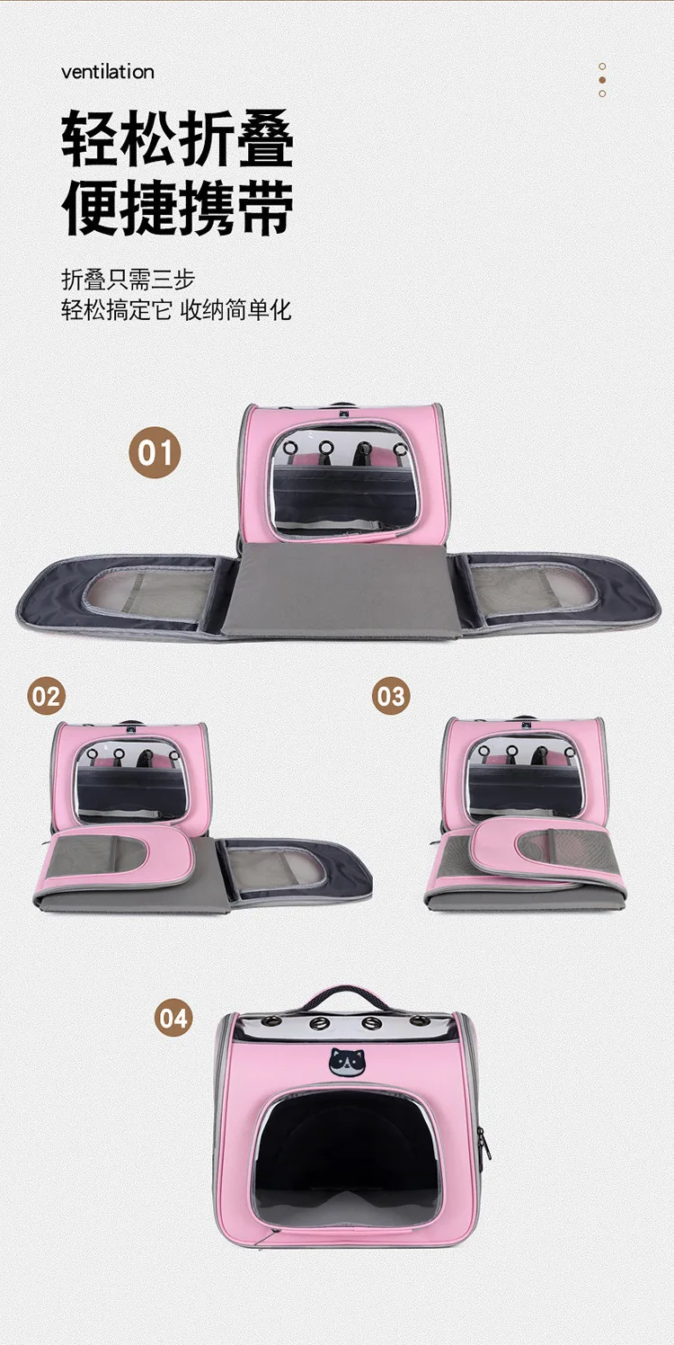 Mochila transportín transparente plegable para gatos – detalle lateral