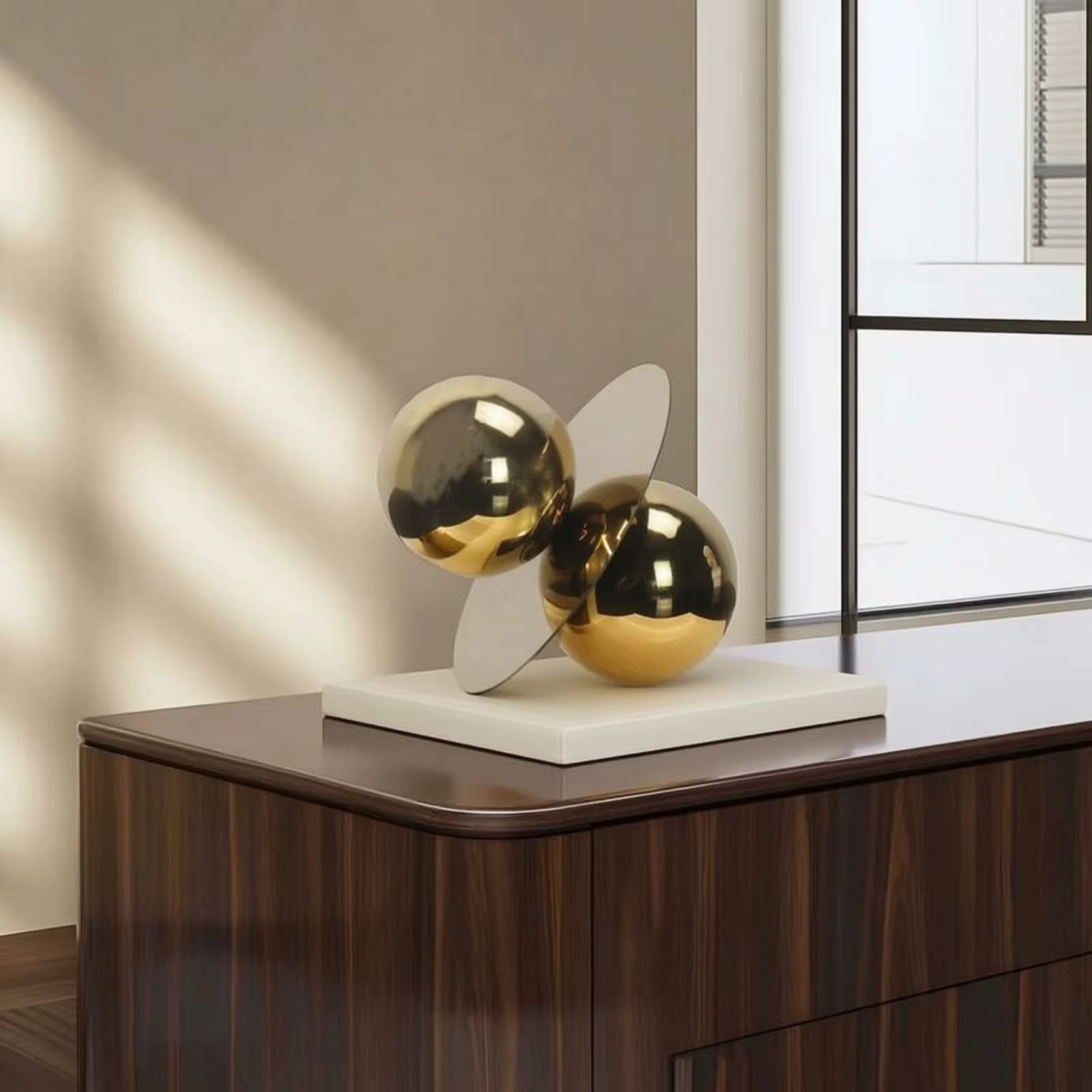 Escultura metálica abstracta pulida: adorno minimalista gatos y perros - imagen 5