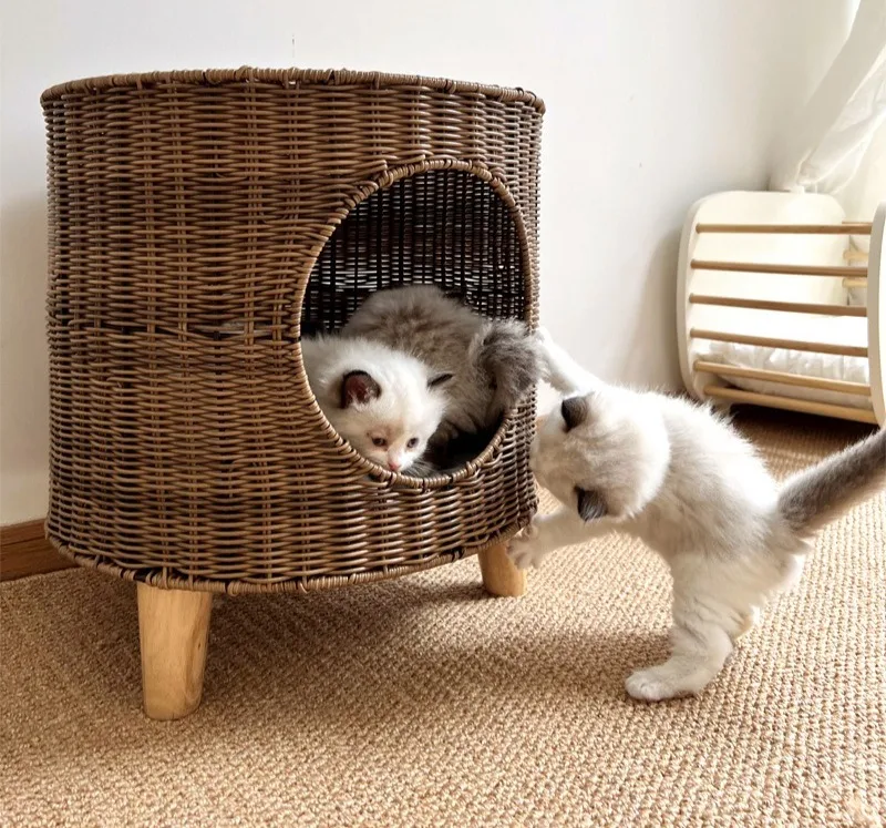 Cama gato ratán tejido a mano