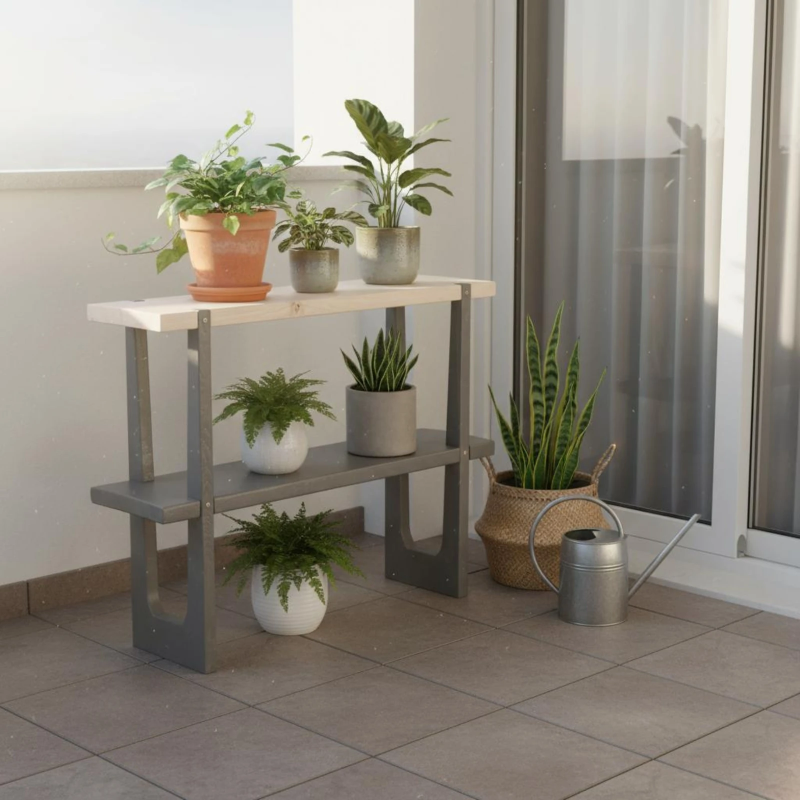 Soporte de plantas de dos niveles: montaje fácil y base estable