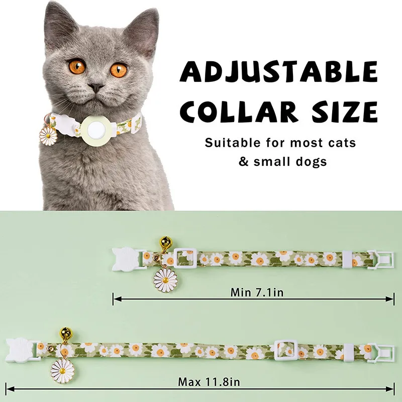 Collar para gatos color verde luminoso diseño margarita