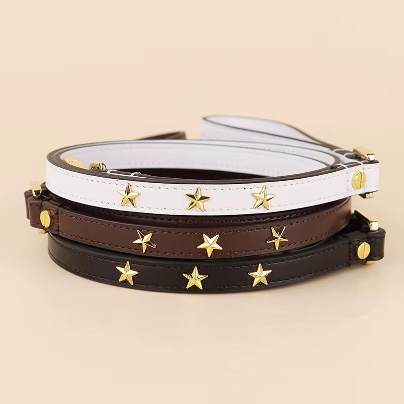 Correa de cuero genuino con estrellas doradas para perros