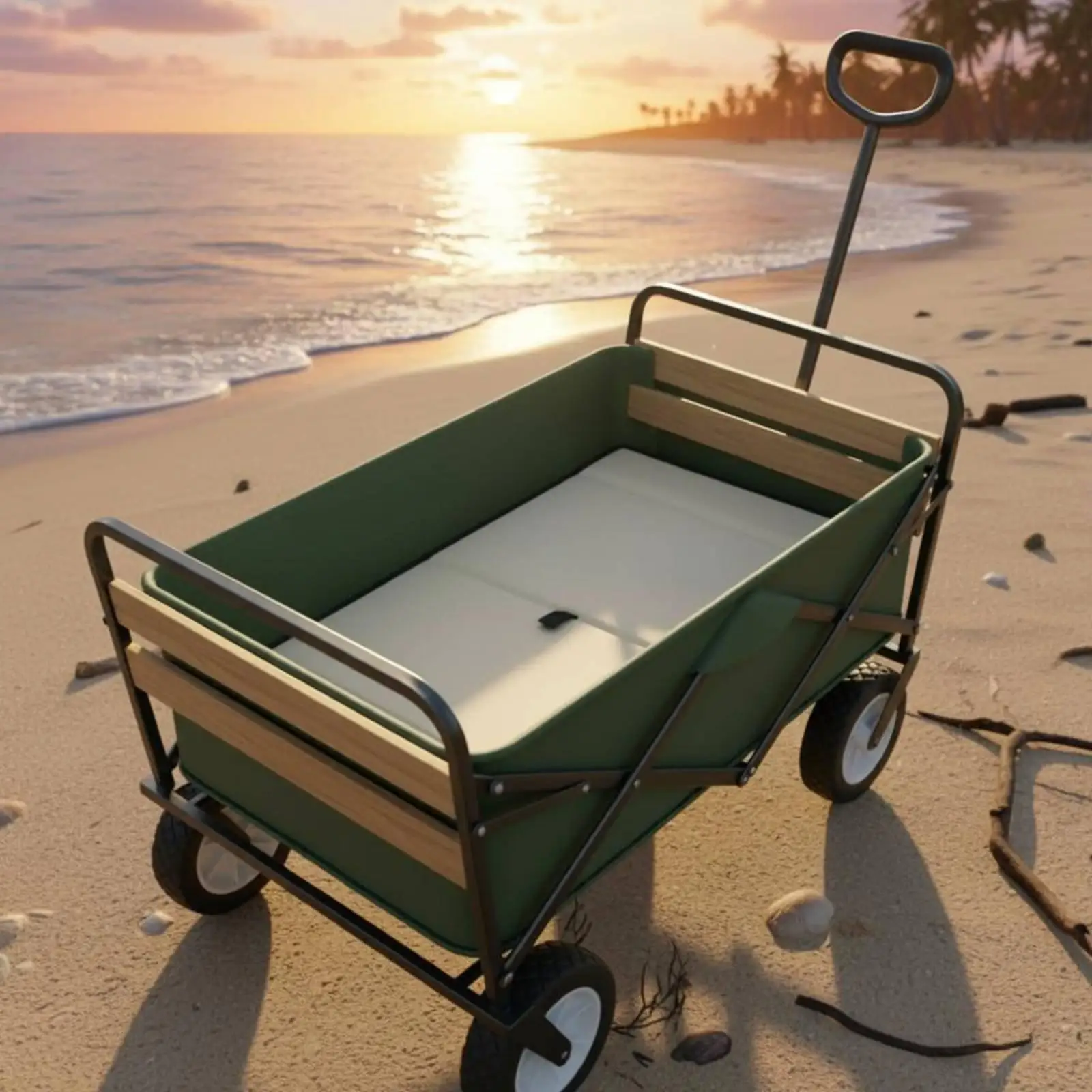 Base de carrito plegable en entorno de playa o exterior