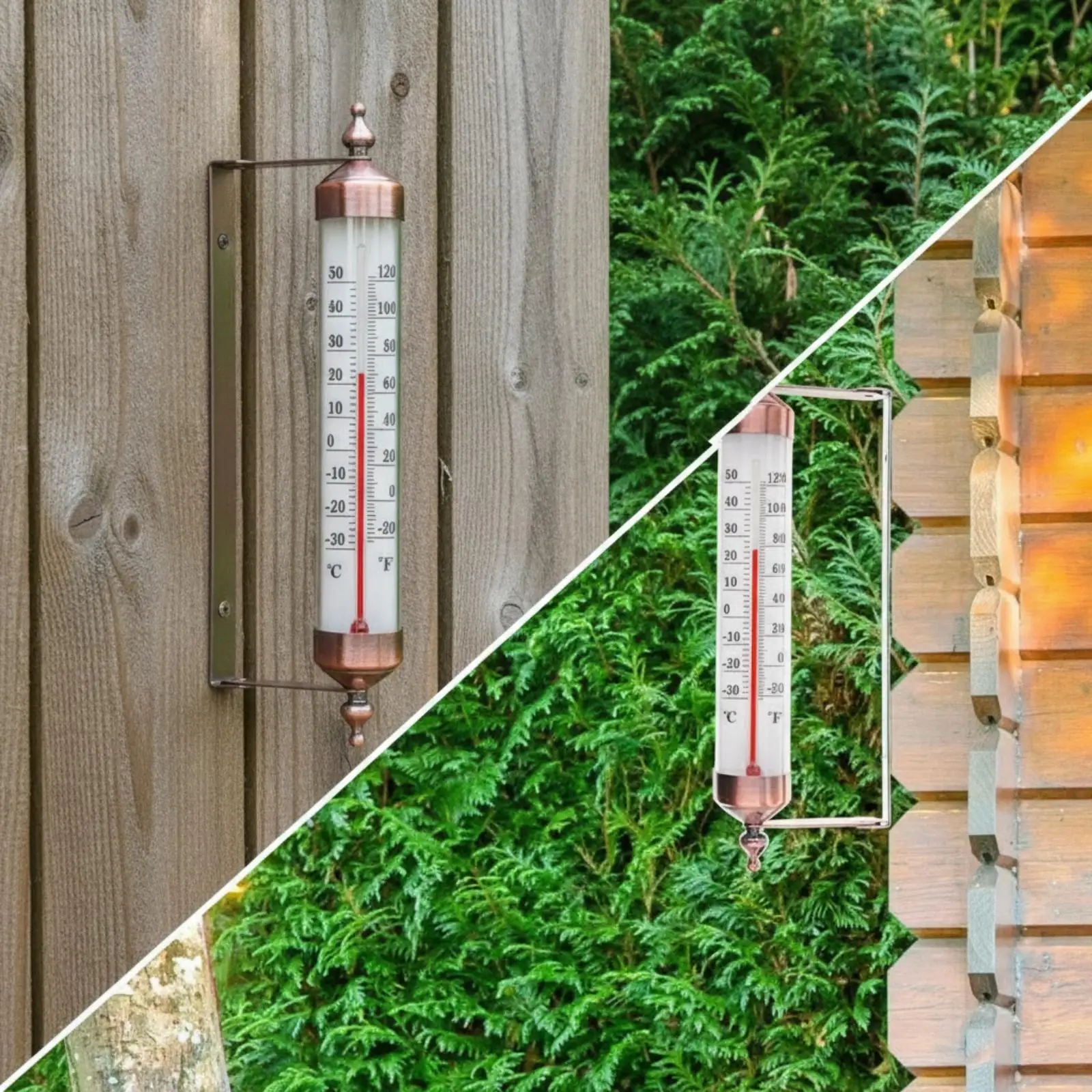 Termómetro de exterior en tono cobre para jardín con soporte de pared - imagen 3