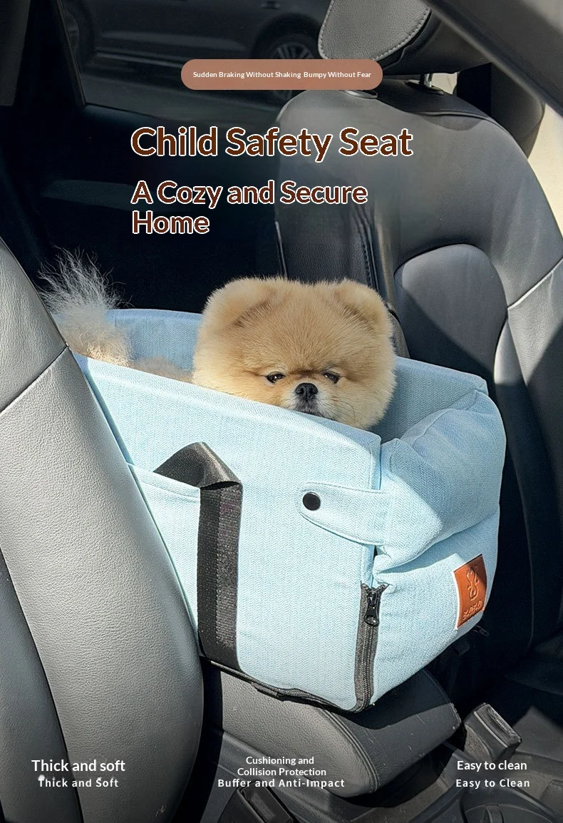 Asiento portátil para mascotas en la consola central, con elevador de seguridad ajustable