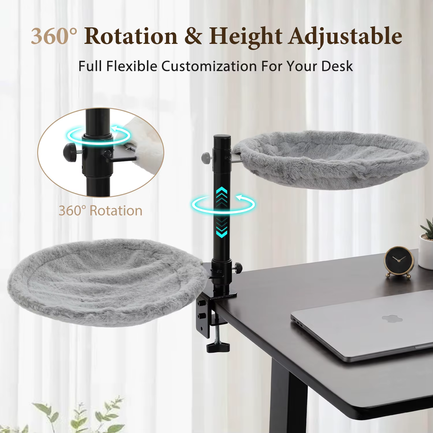 Hamaca escritorio giratoria 360° para gatos – Cama ajustable con funda lavable - imagen 4