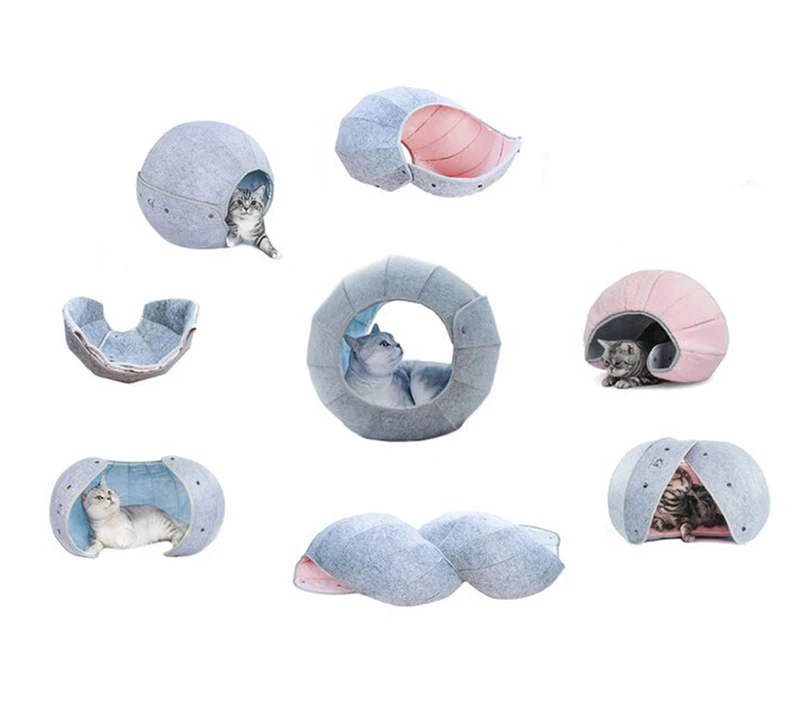 Nido semicerrado para gatos en felpa gris