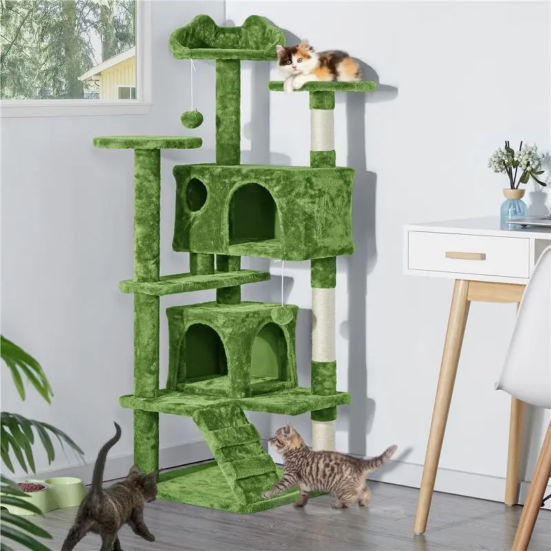 Árbol rascador para gatos con sisal y cama – Torre verde alta - imagen 2