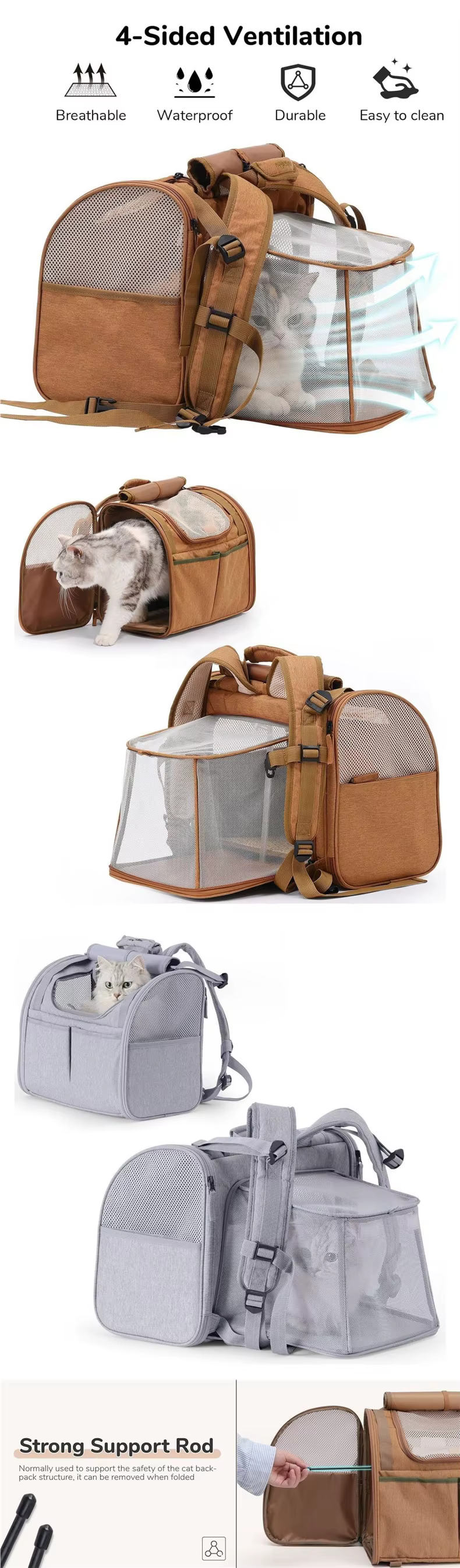 Detalle de las correas y estructura de la mochila transportadora