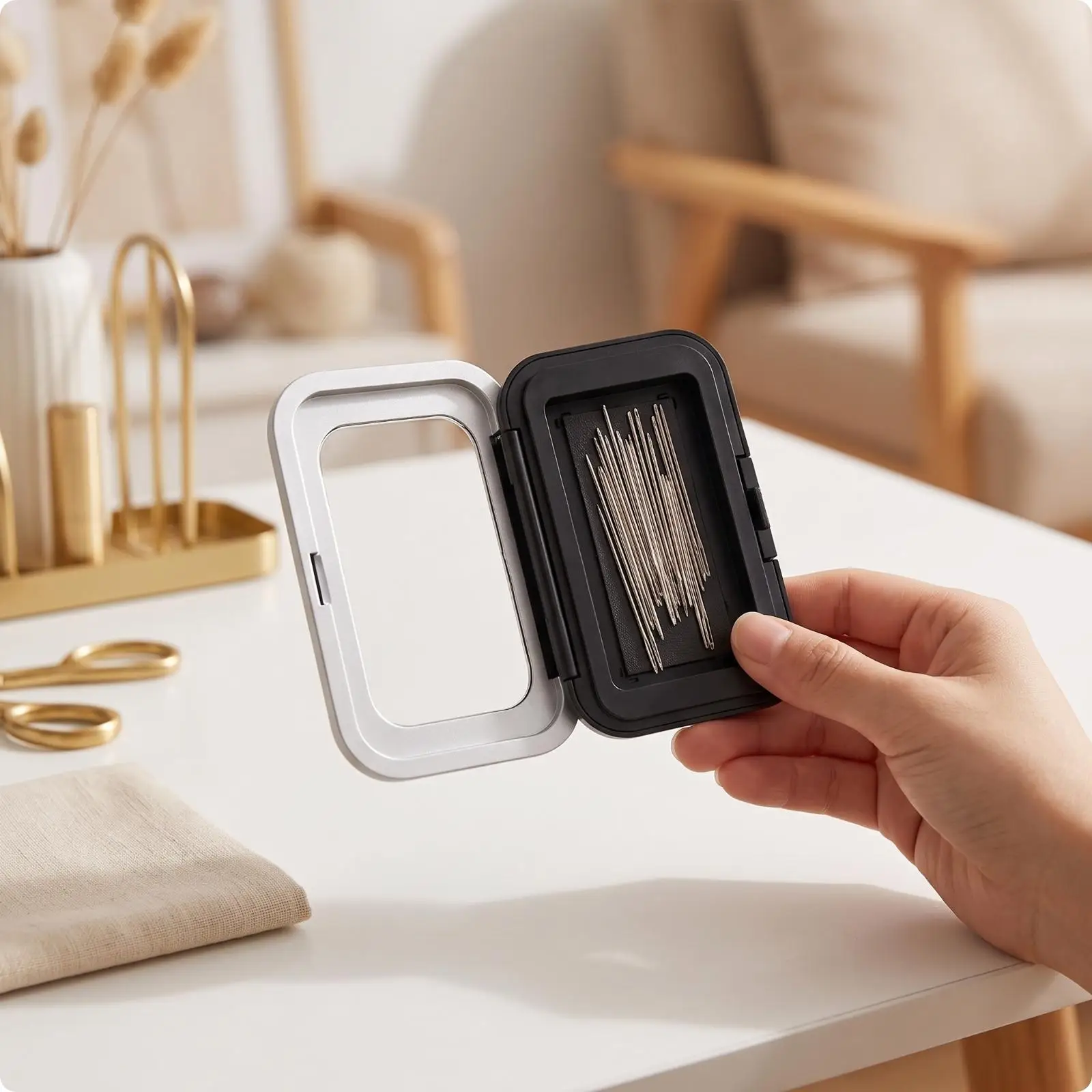 Estuche para agujas con tapa transparente – Caja almacenamiento tipo concha - imagen 2