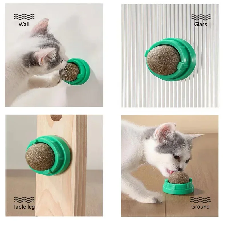 Bola adhesiva de catnip para gatos en pared