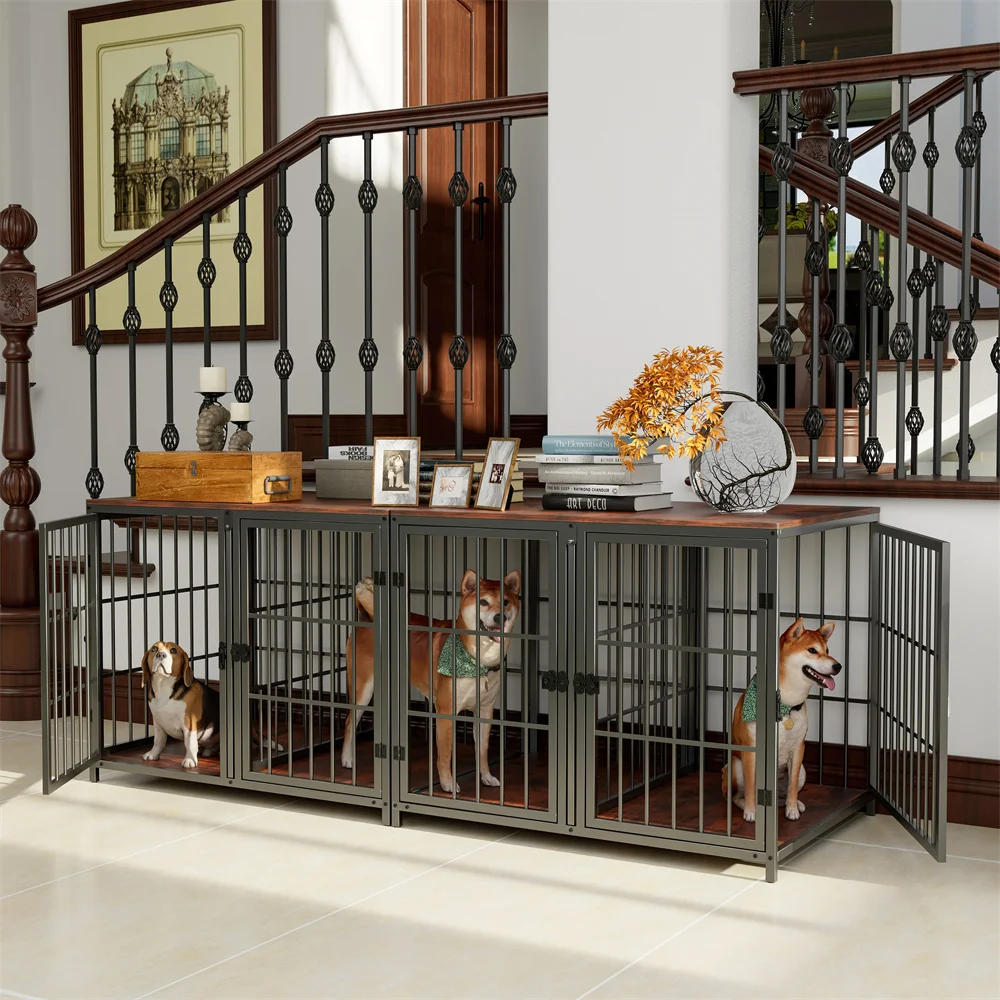 Jaula ultra resistente para perros con divisor extraíble y 4 puertas