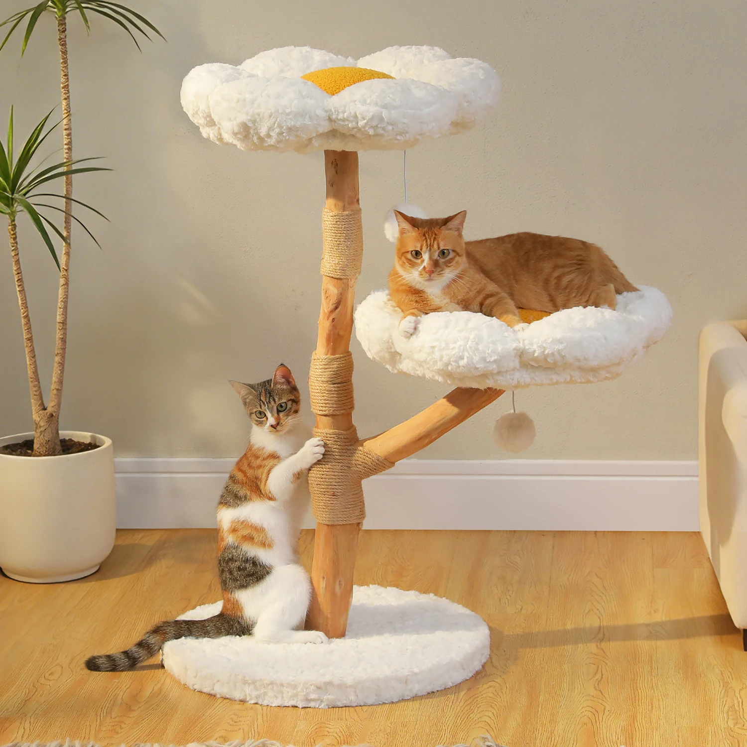 Árbol rascador de madera con cama de mimbre y postes de sisal - imagen 2