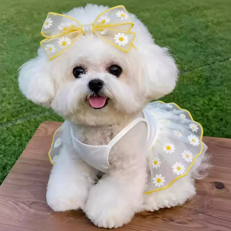 Vestido veraniego de fresa con tul y lazo para perros y gatos - imagen 3