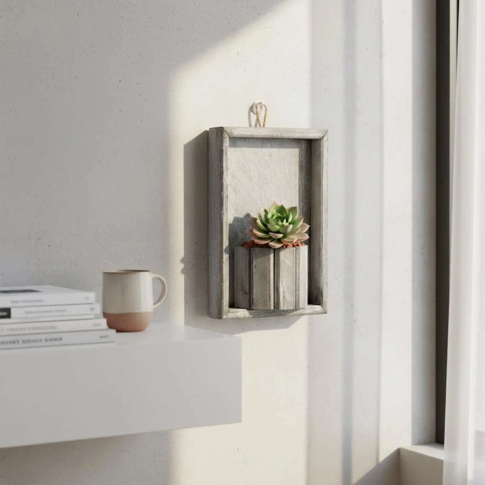 Maceta de pared con forma de casa en madera artesanal, rústica - imagen 3
