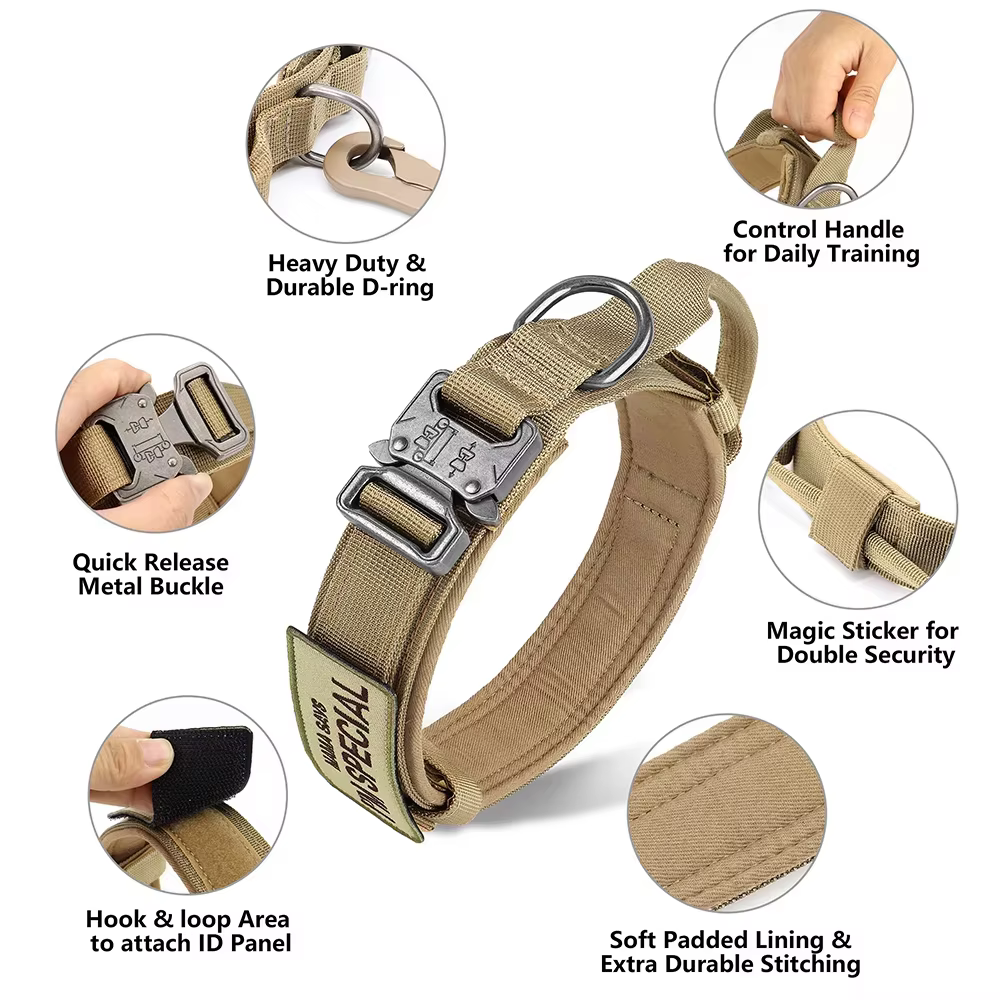 Collar táctico de nailon para perros medianos y grandes con velcro ajustable