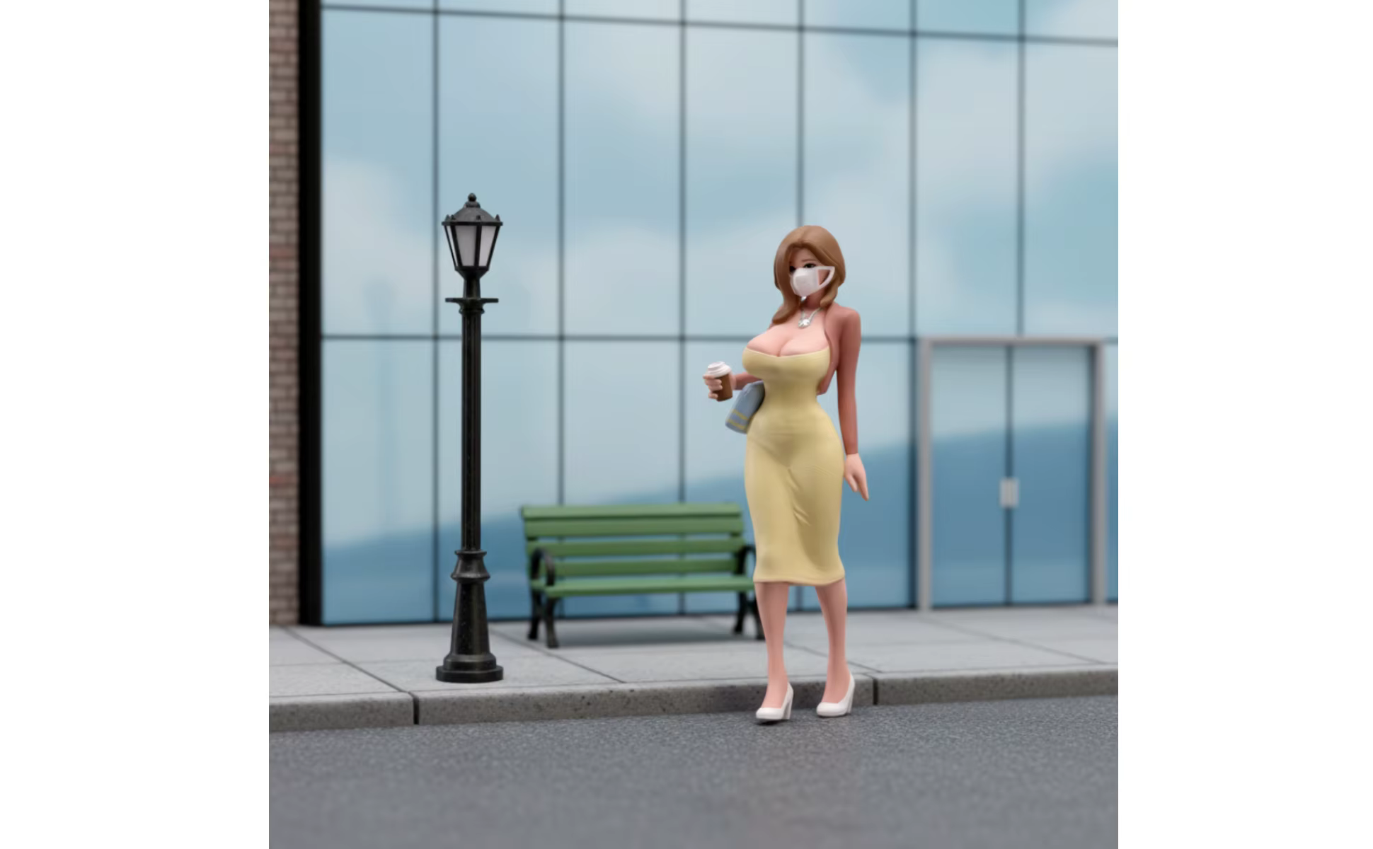 Mujer en miniatura sobre superficie de exhibición