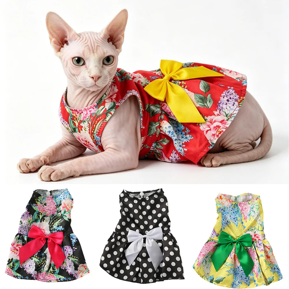 Vestido estampado Sphynx para gatos, ropa de verano con estilo