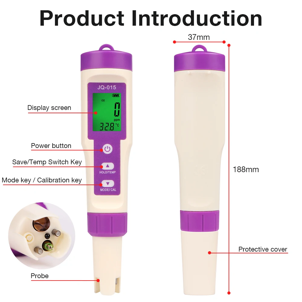 Medidor digital agua para piscinas y spas – Analizador de pH, cloro, TDS y temperatura - imagen 5