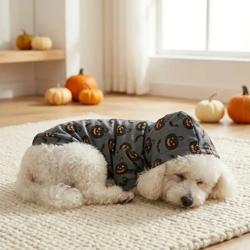 Sudadera gris Halloween para perro y gato con estampado de calabaza y murciélago - imagen 4