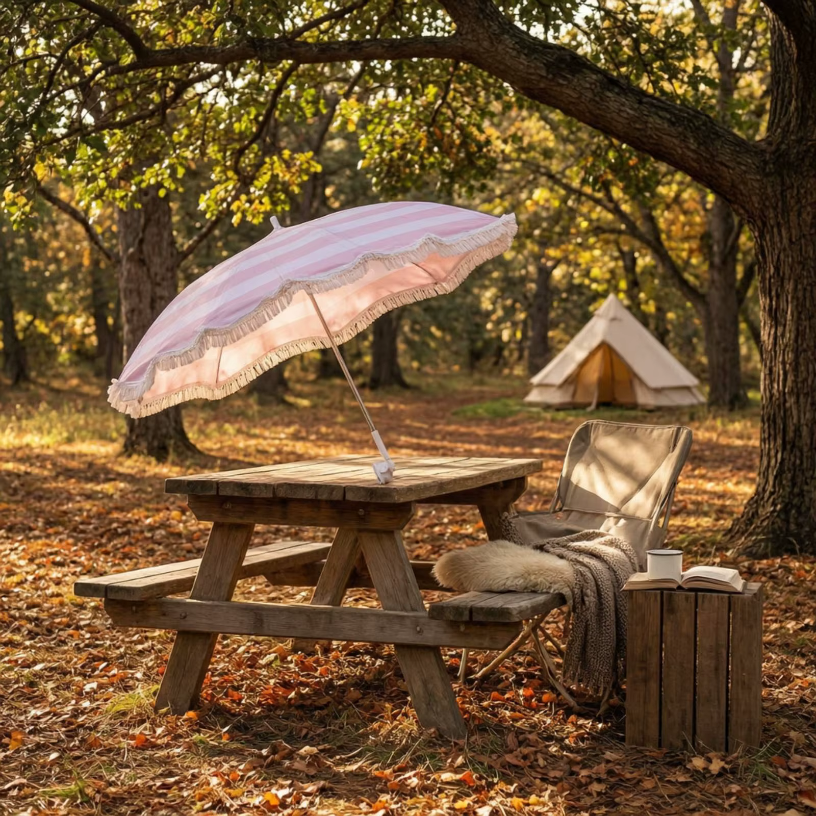 Parasol para mascotas a rayas con flecos ligero para terraza - imagen 4