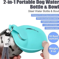 Botella de agua portátil para perros y gatos, acero inoxidable