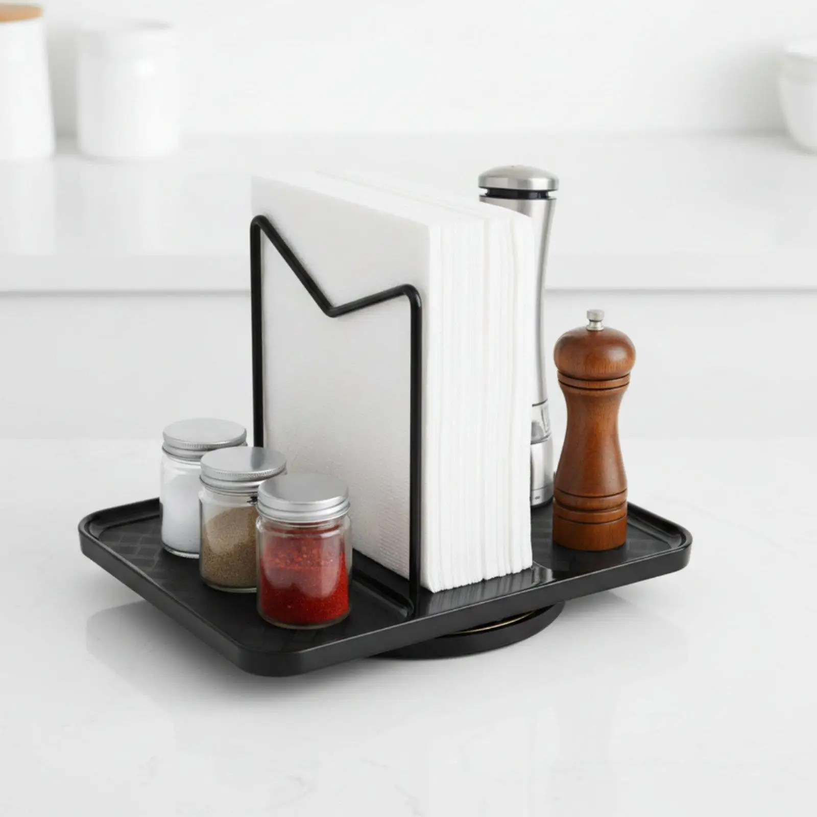 Porta Servilletas Giratorio de Metal Antideslizante para Mesa