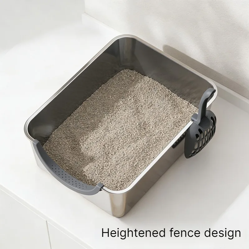 Caja de arena para gatos de acero inoxidable con pala integrada - imagen 5